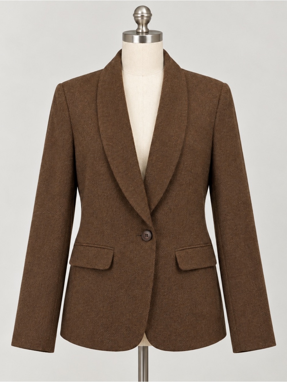 Vtg Jones New York Brown 100% Wool Shawl
Collar One Button Blazer Preppy Sz 12